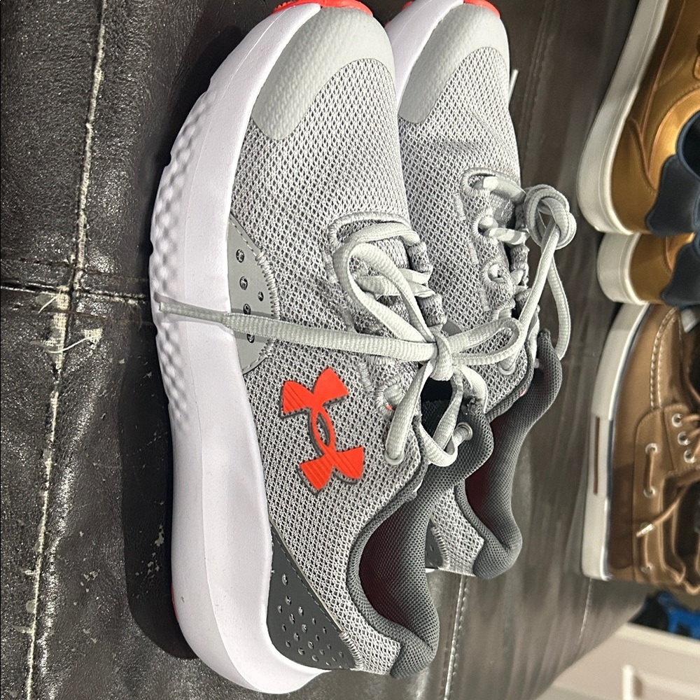 Under Armour Light Gray and Red Athletic Shoes